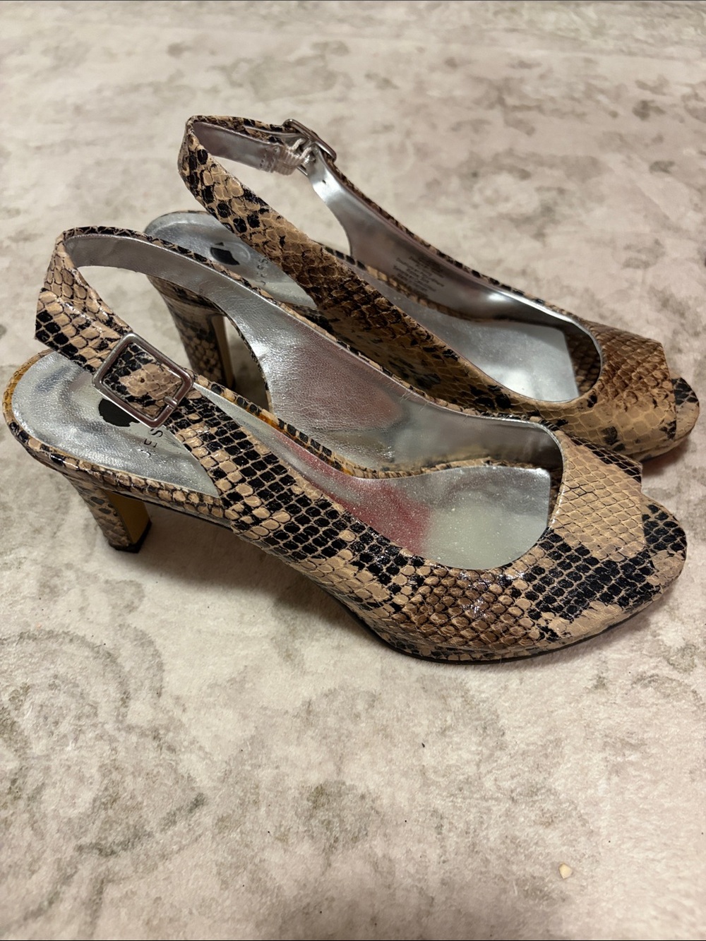 Women’s Snake-Print Slingback Heels in Brown